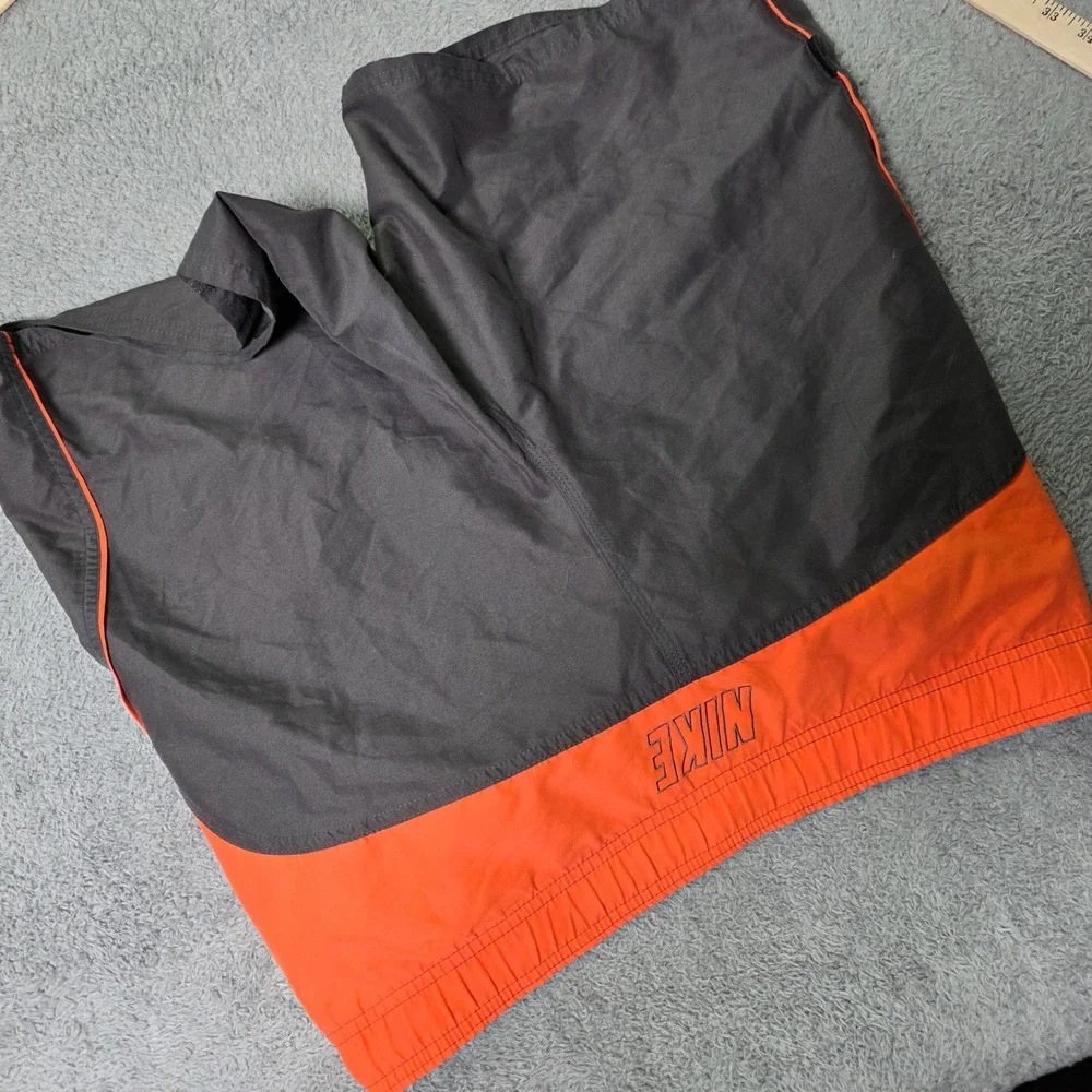 Nike Mens Medium Swim Trunks Grey Orange Colorblock Mesh Lined Board Shorts